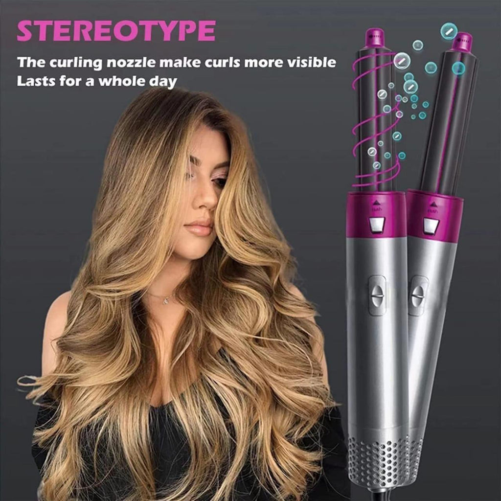 5 in 1 Hair Dryer & Styling Tool | Hot Air Brush with Curler & Multi-Head Comb (Grey, Lightweight)