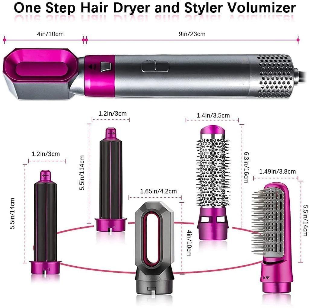 5 in 1 Hair Dryer & Styling Tool | Hot Air Brush with Curler & Multi-Head Comb (Grey, Lightweight)
