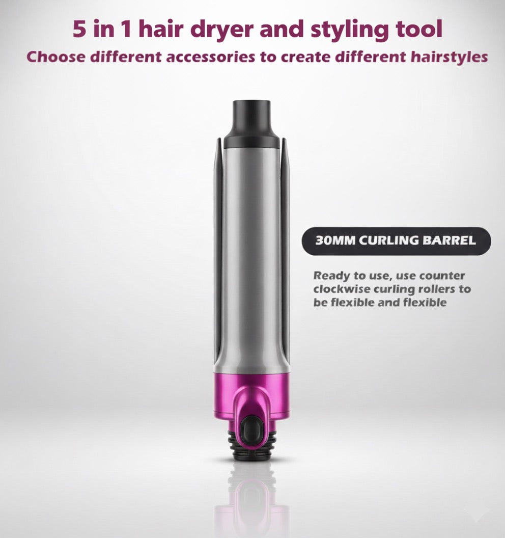5 in 1 Hair Dryer & Styling Tool | Hot Air Brush with Curler & Multi-Head Comb (Grey, Lightweight)