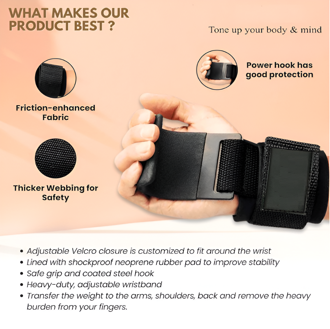 Weight Lifting Rod Hooks Wrist Support (Pair of 1)