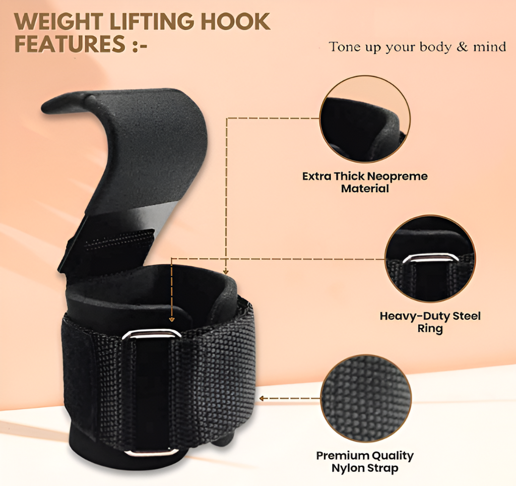 Weight Lifting Rod Hooks Wrist Support (Pair of 1)