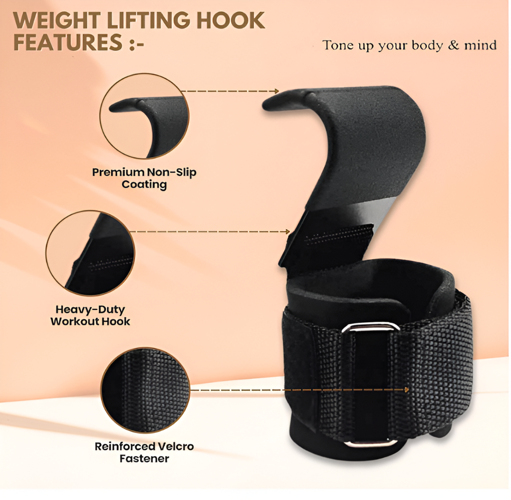 Weight Lifting Rod Hooks Wrist Support (Pair of 1)